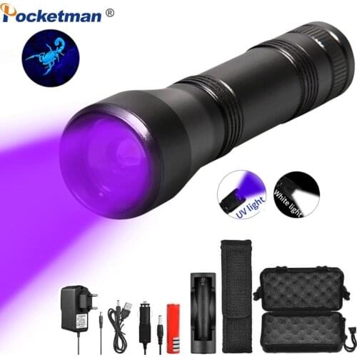 UV Flashlight 5 Modes Zoomable Function Torch Pet Urine Stains Detector Scorpion Mini UV Light use 18650 Battery UV Lamp