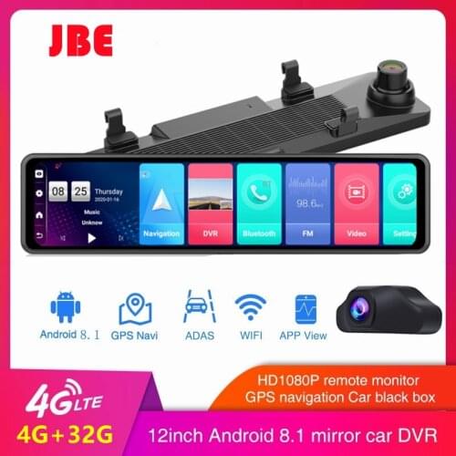 12 Inch Car Mirror Android 8.1 Dvr Dash Camera 1080P Dual Camera Wifi GPS Navigation ADAS Remote Car Video Surveillance