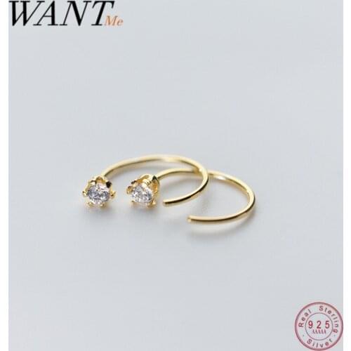 WANTME 925 Sterling Silver Simply Chic Zircon Unique Geometric Stud Earrings for Women Fashion Teen Party Jewelry Accessories