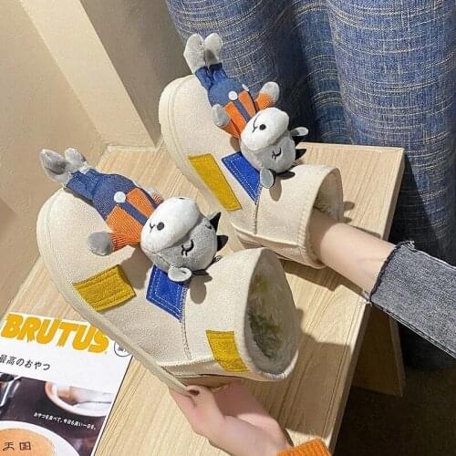 Cartoon snow boots women 2021 winter new flat bottomed leisure lovely calf Plush warm thickened soft sister shoes women