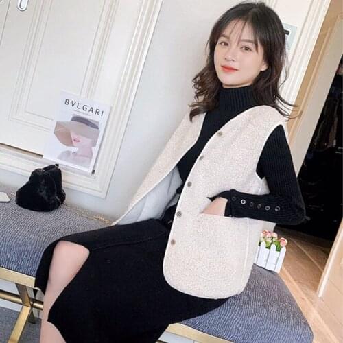 Girl Lamb Wool Fur Furry Plush Vest Women Sleeveless Down Coat Tops Casual Short Outwear Waistcoat Parkas Jacket Coats Cloth