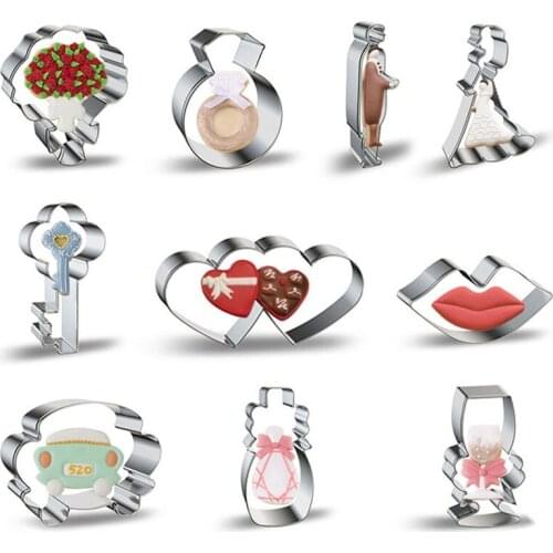 Stainless Steel Sweet Love Wedding Valentine Cookie Cutters Biscuit Mould DIY Fondant Cake Decorating Tools Bakeware 10pcs