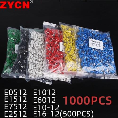 1000pcs/Pack E0512 E7512 E1012E1512 E2512 Insulated Ferrules Terminal Block Cord End Wire Connector Electrical Crimp Terminator