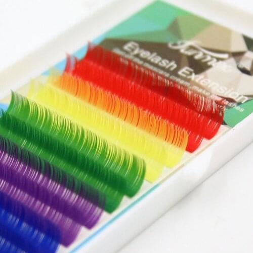 12Rows Mixed Rainbow Color Eyelash Extension High Quality 0.1mm Colorful Eyelashes Makeup Tools