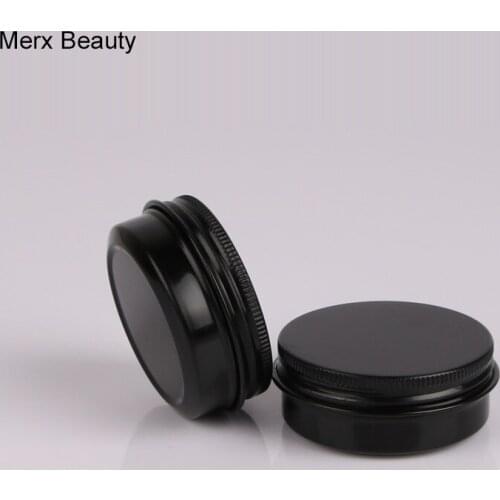 2pcs 30g Aluminum Round Cream Bottle In Black Color Comestic Containers with Screw Thread Aluminum LipBalm Tins