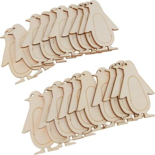 20 Pieces Unpainted Penguin Shape Wooden Craft for Party Gift Haning Tags Labels Xmas Tree Decoration