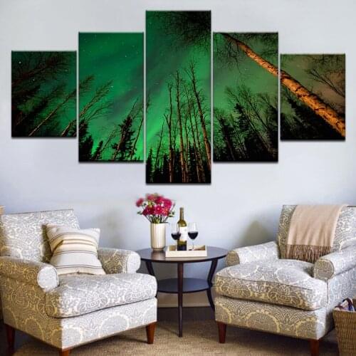 5 Pieces HD Wall Art Poster Modern Home Decor Living Room forest aurora Landscape Canvas Painting Frame