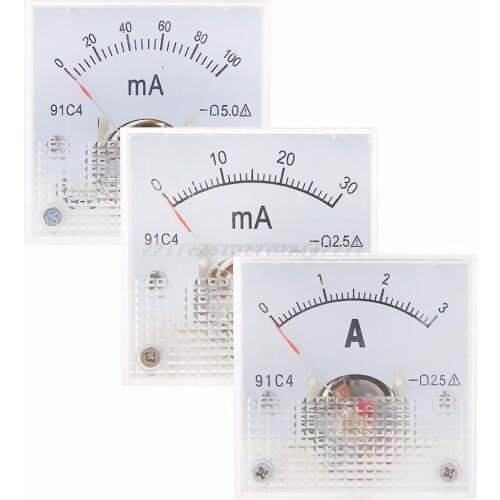 91C4 Ammeter DC Analog Current Meter Panel Mechanical Pointer Type 1/2/3/5/10/20/30/50/100/200/300/500mA A24 21 Dropshipping