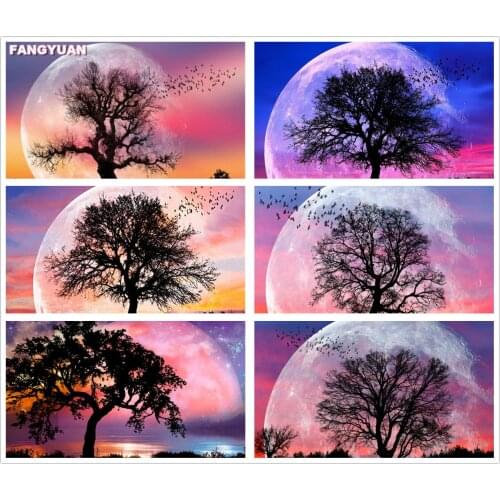 Full Drill Diamond Embroidery Tree Moon Mosaic Picture of Rhinestones Diamond Painting Landscape Cross Stitch Kits Home Decor