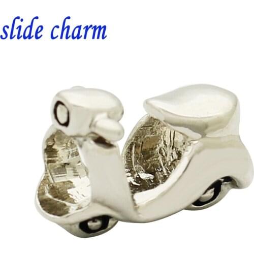 Slide charm Free shipping New European fashion lady black and white motorcycle small accessories beads fit Pandora bracelet