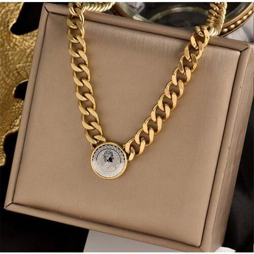 316L Stainless Steel Simple Round BrandTitanium Steel Necklace Bracelet Set Thick Chain Exaggerated Chain Wild No Fade