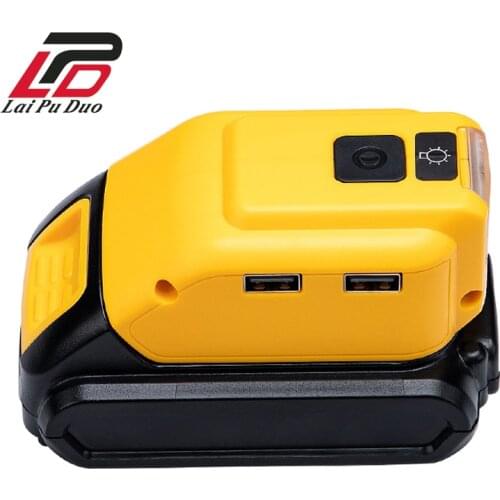 Dual USB LED light Converter Charger For DEWALT 20V Li-ion Battery Converter DCB090 USB Device Charging Adapter Power Supply