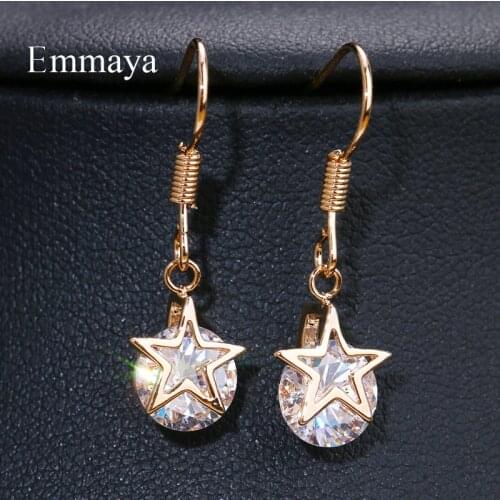 EMMAYA Sparking Gold Star-shape AAA White Stone Cubic Zircon Ear-jewlery Womens Dangle Earrings Stud Dinner Leader' Choice