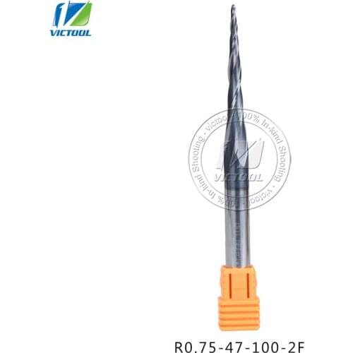 1pc R0.75*D8*47*100L*2F d 8 mmtungsten carbide Ball Nose cone type Tapered End Mills cnc milling cutter tools router bits