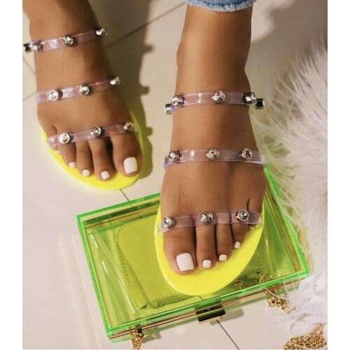 Red snake pattern gem PVC slippers women outdoor candy-colored beach sandals spring summer new ladies bright rhinestones MS