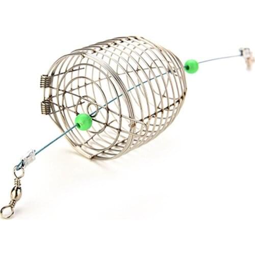 Fish Small Fishing Bait Cage Holder Stainless Steel Wire Fish Bait Trap Basket Fishing Tackle Lure Cage