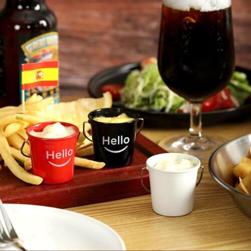 50ML Mini hello bucket American sauce Seasoning bowl Western steak sauce dish Korean tomato cup with handle Appetizer Plates