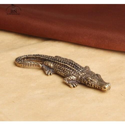 Antique Bronze Crocodile Miniature Figurines Vintage Brass Mini Alligator Statue Desk Ornaments Home Feng Shui Decor Accessories