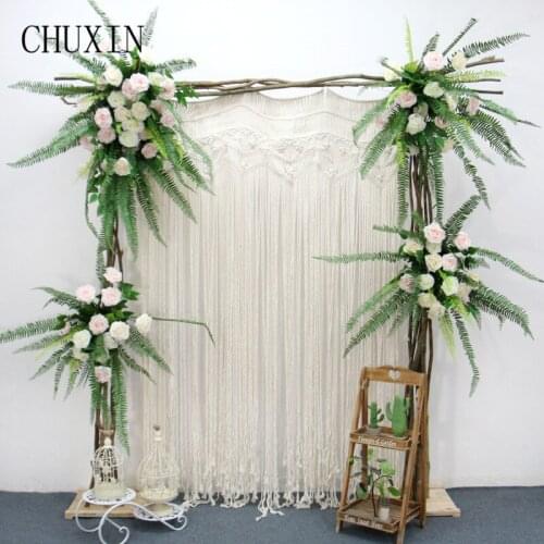 Mori Wedding Arch Floral Artificial Persian Leaf Rose Stage Green Plants Flowers Arrangement Wedding Scene Layout Party Decor