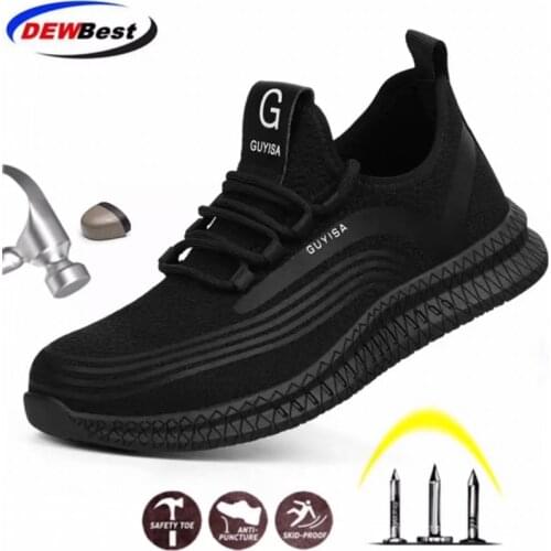 DEWBEST Men Steel Toe Safety Shoes SRC Non-slip Working Security Protection Footwear Breathable Durable Hiking Sneaker