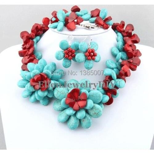Nigerian Costume hot Jewelry Set hot Necklace Bridesmaid Gift Flower Red Coral Necklace hot Bracelet