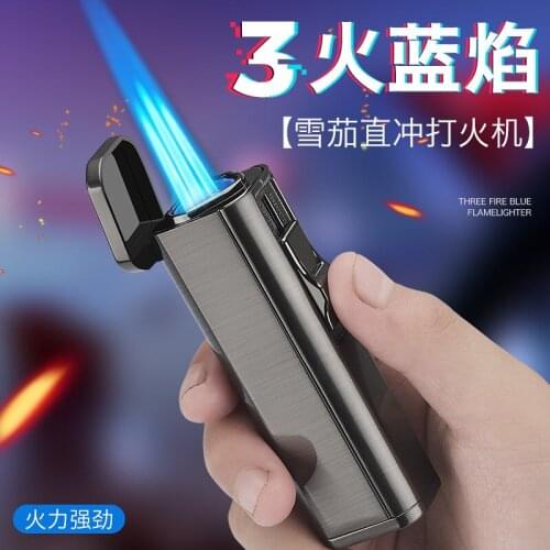 New high-end atmosphere three-fire straight into the lighter cigar lighter with cigar cutter temperament men exclusive gift