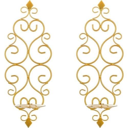 2PCS Iron Candle Sconce Holder Hanging Wall Mounted Pillar Decor for Bedroom Dining Room Living Room Bathroom Gold