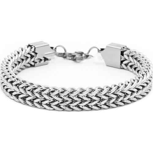 New Titanium Steel Gold-plated Jewelry, Trendy Male Domineering Hip-hop Style Double Row Positive And Negative Mesh Bracelet