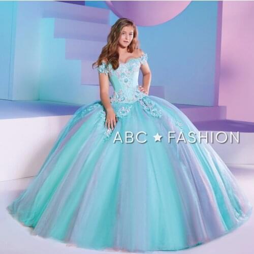 Rainbow Quinceanera Dresses Lace Up Appliqued Off the Shoulder Princess Ball Prom Party Dress Sweet 16 Gowns Vestidos