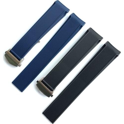 22mm Soft Thick New Style Rubber Silicone Watch Strap Black Blue Watchband for Tag AQUARACER Series 43MM Dial Bracelet
