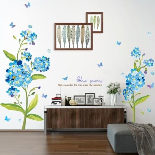 Romantic Purple Flower Wall Sticker Home Decor TV Sofa Backdrop Wall Decals Decoration Art Vinyl Wallpaper Self Adhesive