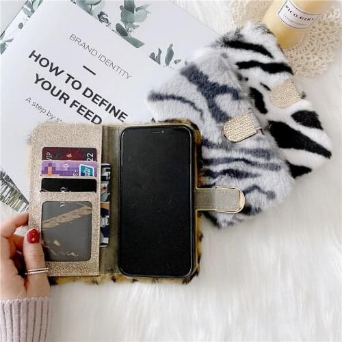 Luxury Zebra Pattern Fluffy Phone Case For iphone 11 Pro Max 7 8 plus X XR XS Max SE 2020 Flip Cover Cute Smooth Fur Back Cases