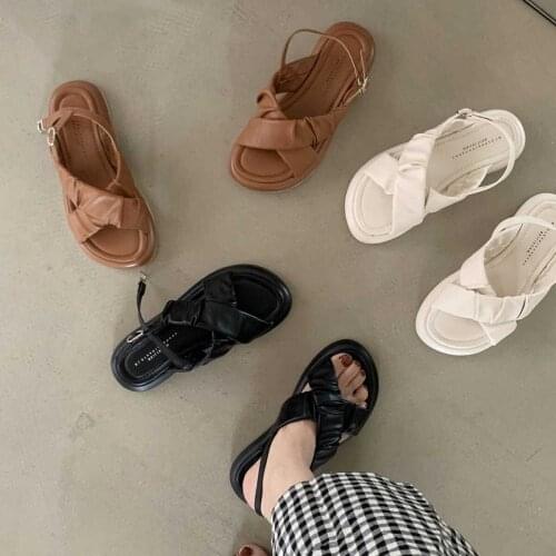 New Sandals Women 2021 Two-Layer Cowhide Summer Outdoor All-Match Fashion Shoes Casual Student Womens Shoes Sports Beach Shoes