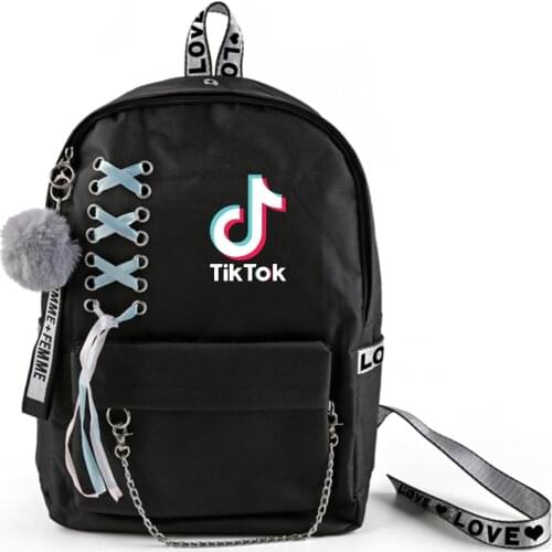 TikTok School Bags For Teenage Boys Girls Ribbon High School Backpack Women Men Students Book Bag Travel Backpack
