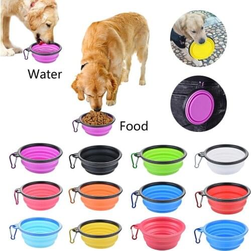 Dog Bowl Foldable Silicone Pet Cat Dog Food Water Feeder Accessories Travel Portable Feeding Bowls Puppy Supplies Food Container