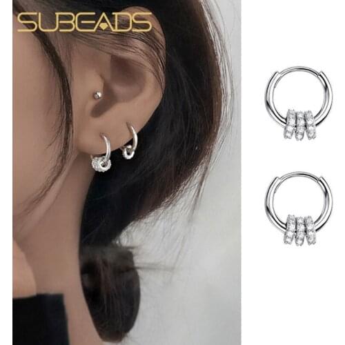 Subeads 925 Sterling Silver Round Hoop Earrings For Women Ear Clip Geometric Circle Stacking Earring Ear Clip Ear Bone Jewelry