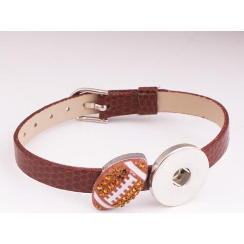 Crystal football bracelet 18mm PU leather Snap button jewelry DIY adjustable for boys girls gift AS750