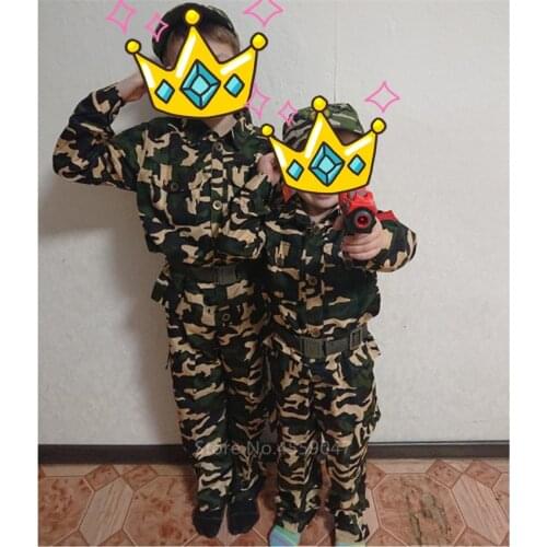Military Uniform Camouflage Army Soldier Cosplay Halloween Costume for Kids Baby Girl Boy Officer Tactical Police Carnival Party