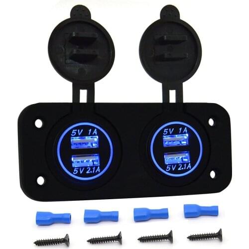 DIY 4-port USB Charger Dual 5V/3.1A Power Outlet Adapter Socket Panel for Car Boat Marine Motorcycle RV ATV(Green Blue Red LED)