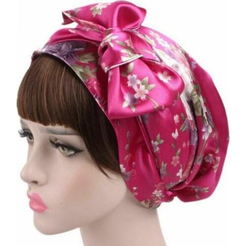 Women Soft Silk Satin Bonnet Salon Long Tail Wide Night Hair Hat for Natural Curly Hair Night Sleep Cap Braids Head Cover Wrap