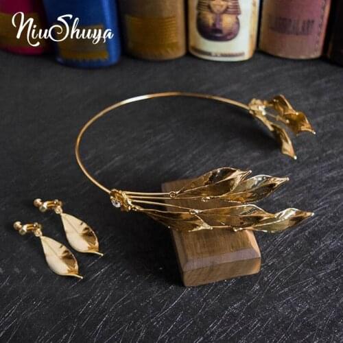 NiuShuya Simple Gold Leaf Women Prom Headpiece Hairband Bridal Tiara Hair Crown Handmade Wedding Bridal Headband Accessories