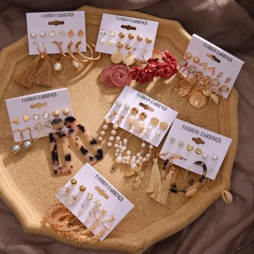 2020 Geometric Big Circle Hoop Earrings Set Oversize Flower Gold Earrings For Women Fashion Shell Tassel Earring NEW Jewelry