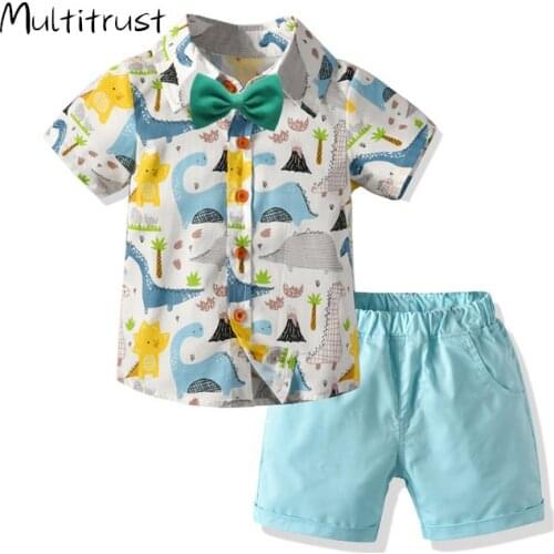 2020 Toddler Baby Boys Clothes Sets Short Sleeve Cartoon Print Single Breasted Tops+ Shorts Trousers 2PCS Beach Outfits 1-6Y