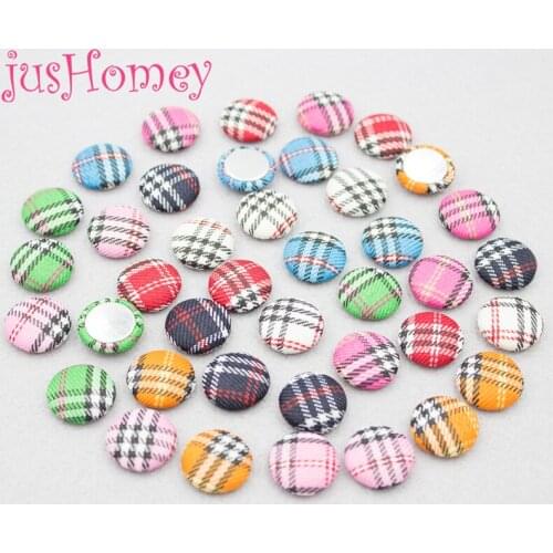 50PCS Scotish Tartan Check Fabric Covered Buttons 15mm Flatback Buttons NO SHANK Fabric Buttons for DIY Project, Jewelry Supply