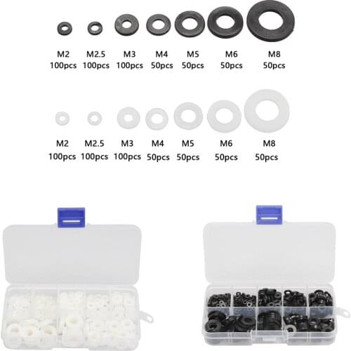 500Pcs M2 M2.5 M3 M4 M5 M6 M8 Black /White Plastic Nylon Washer Plated Flat Spacer Washer Seals Gasket Kit
