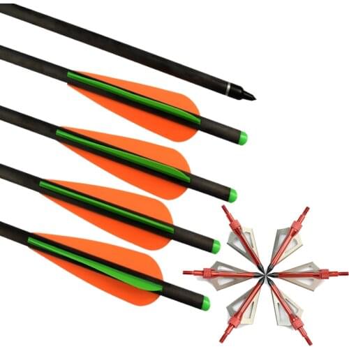 6X 16/18/20/22 inch Carbon Crossbow Bolt Arrows Bow + 6X 3 Blades Broadheads 100 Grain Hunting Beast Archery Free Shipping