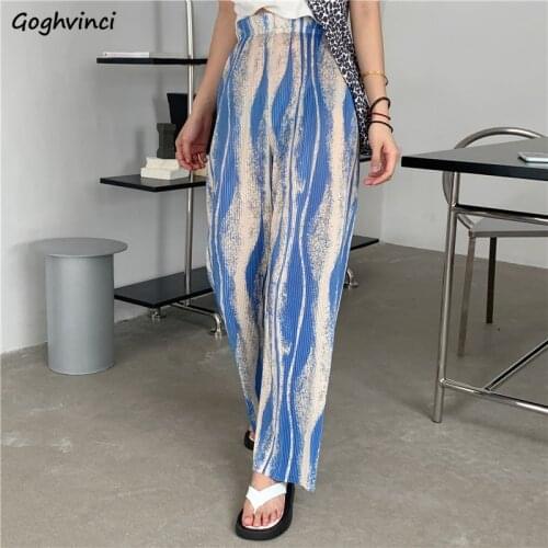 Casual Pants Women Summer Thin Printed Fashion Streetwear Harajuku Students Chic Pleated New Trendy Womens Leisure Loose Trouser
