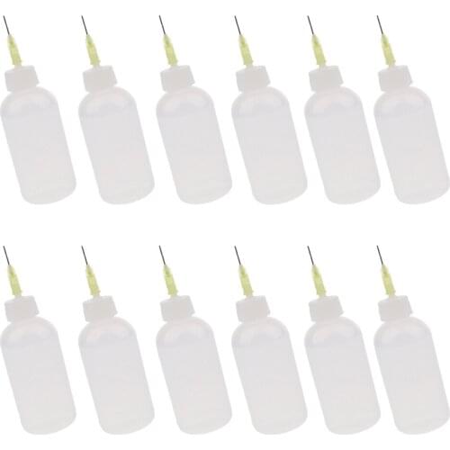 50ml Glue Applicator Bottle Liquid Oil Dispenser Needle Tip Bottles 12pcs
