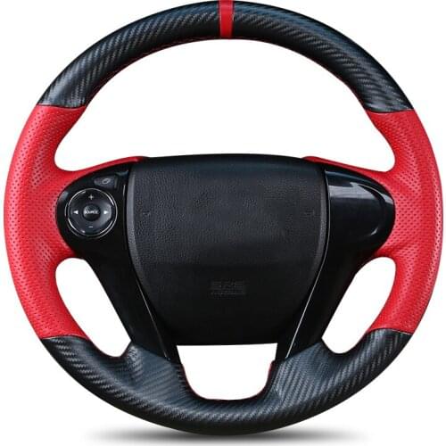 For Honda accord 9th 9.5th 10th Black Red Leather Black Carbon Fibre DIY Car Steering Wheel Cover