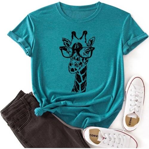 Giraffe Print Funny T-shirt Womens Clothing Summer Round Neck Harajuku Graphic Tees Tops Ladies Tshirts Abbigliamento Donna